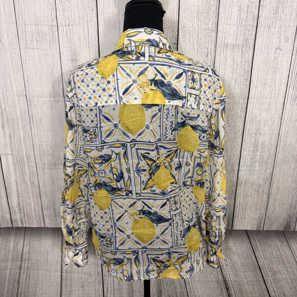 Calypso St. Barth Women's Small Bright Lemon Long Sleeve Button-Front Top - Picture 3 of 6